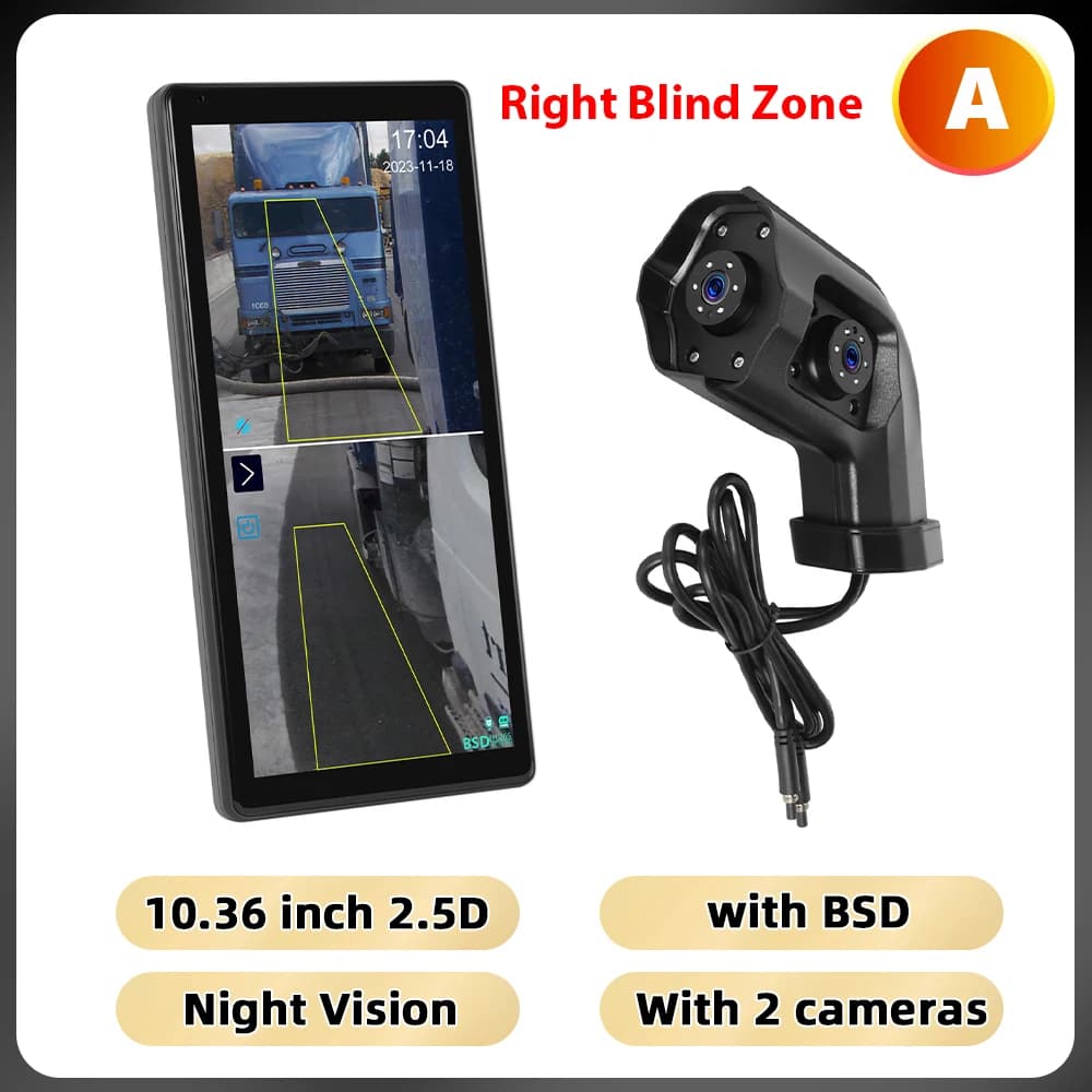 Podofo 10.36 ''IPS Screen Car Monitor with Dual Cameras Anti-interference IP68 Waterproof Night Vision BSD Vertical Screen DVR