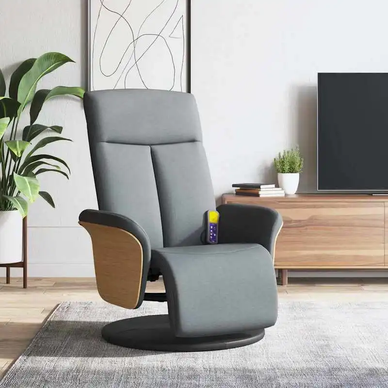Massage Chair with Footrest and Reclining Function – Fabric Upholstery, 360-Degree Swivel, Multi-Point Vibration Massage