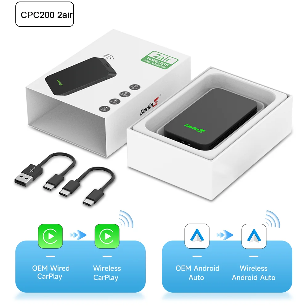 CarlinKit 5.0 2Air & CP2A Wireless Android Auto &CarPlay Wireless Adapter 2.4G&5.8Ghz WiFi Auto Connect OTA Update For OEM Cars