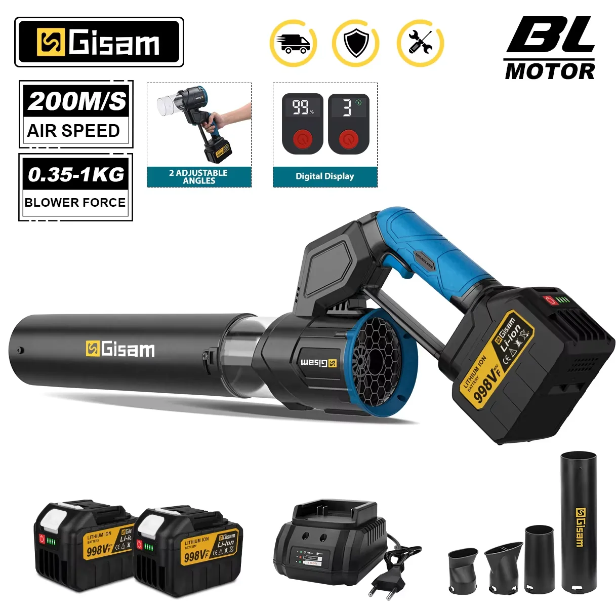 Gisam 200M/S 2 IN 1 Brushless Turbo Fan Cordless Electric Air Blower Jet Fan Snow Dust Blowing Power Tool For Makita Battery Pin