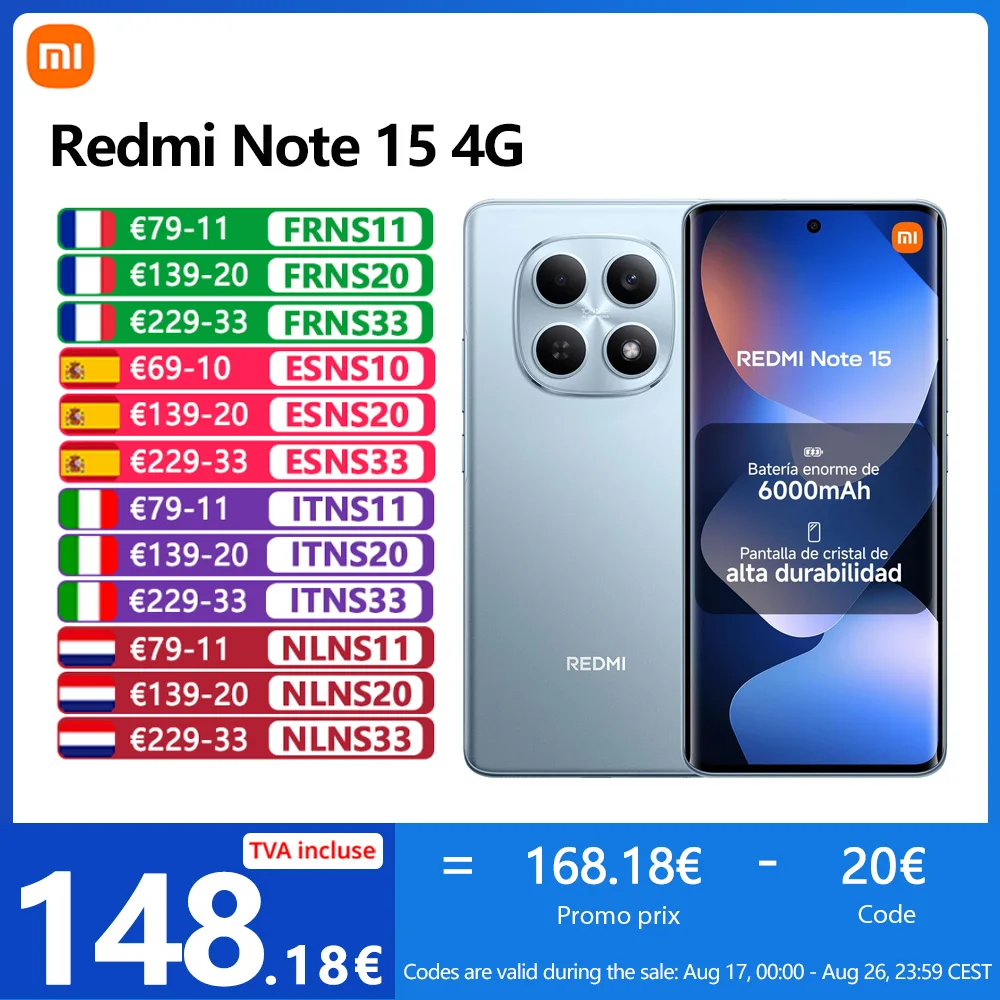 Xiaomi Redmi Note 15 4g 6Gb 128Gb 8Gb 256Gb 6.77" Amoled Display 108Mp Camera 6000Mah Battery