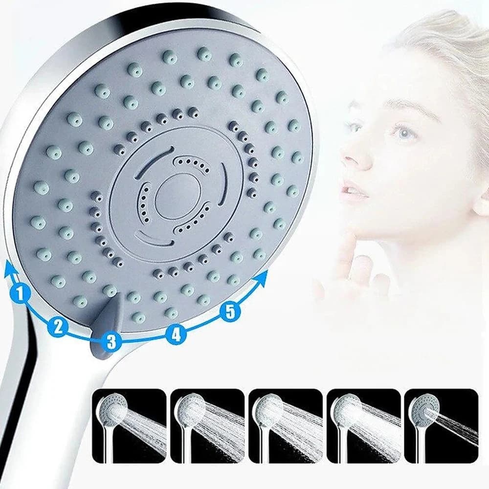 Shower Set, A Set (3pcs) of Handheld Shower Heads, Adjustable 5 Spray Modes, High Pressure Shower Head, with Wall Holder + 1.5M Stainless Steel Tube