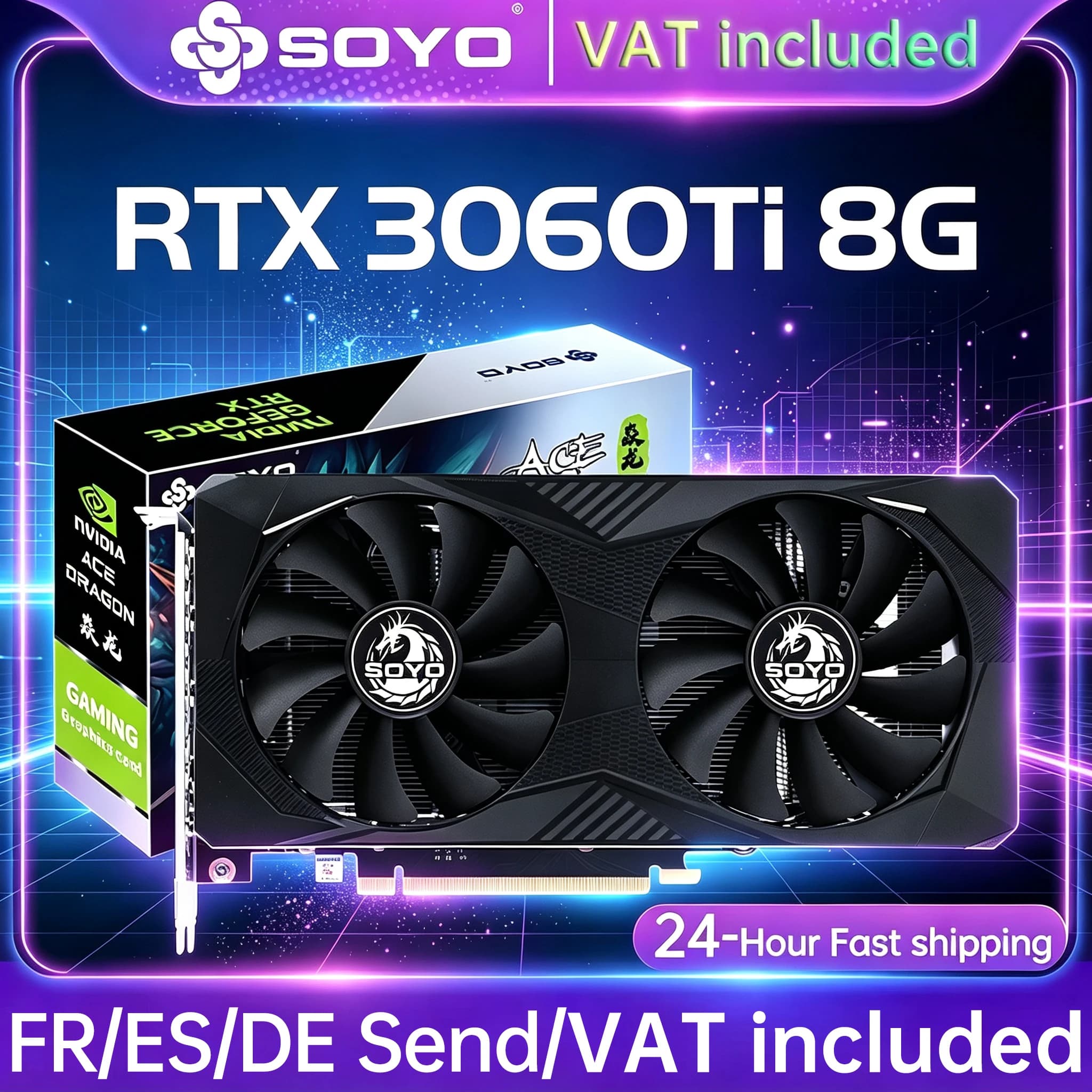 SOYO New Gaming Graphics Cards NVIDIA GeForce RTX 3060Ti 8GB GDDR6 256 Bit Desktop GPU Video Card Computer components