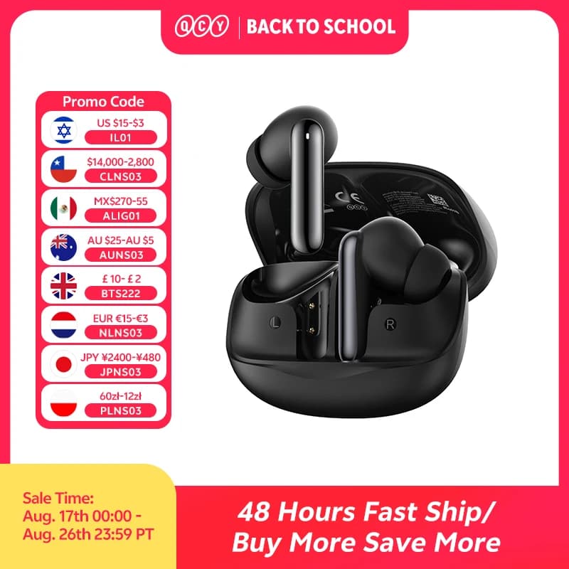 QCY MeloBuds N50 Wireless Earbuds Adaptive Hybrid ANC Bluetooth 5.4 Earphones 6Mics ENC 12mm dynamic driver Headphones 28H