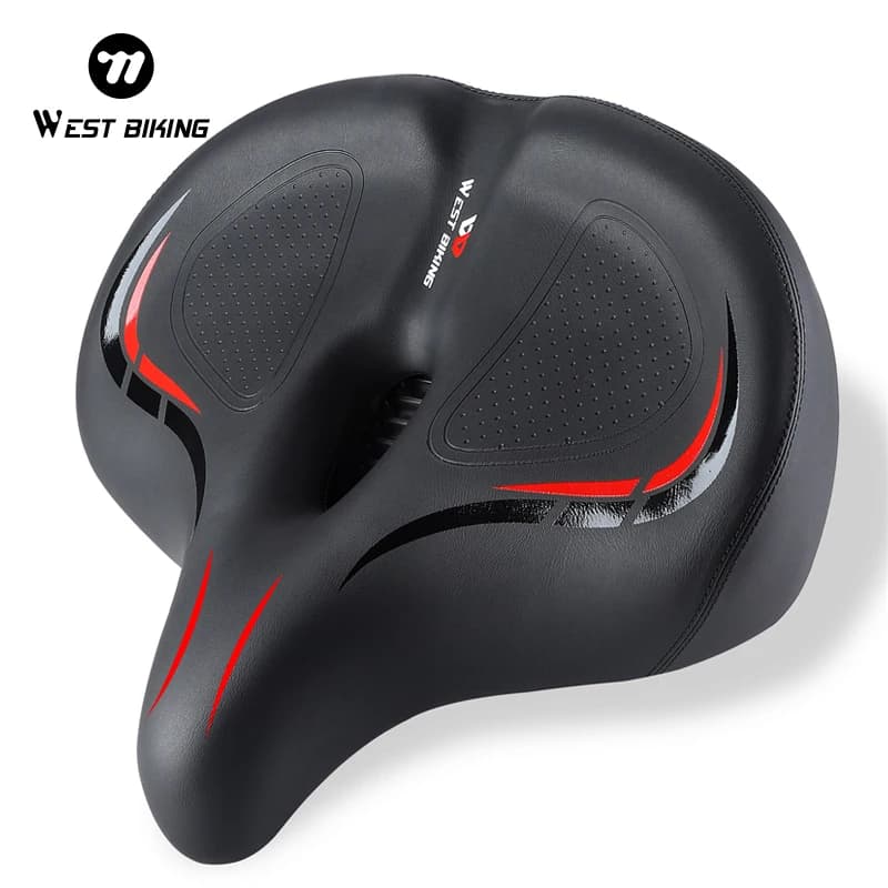 WEST BIKING Widen Thicken Bike Seat Cushion Dual Spring Shock Absorbing Hollow Breathable Waterproof PU Leather Universal for Mountain Electric City Folding Bikes Cycling Accessories