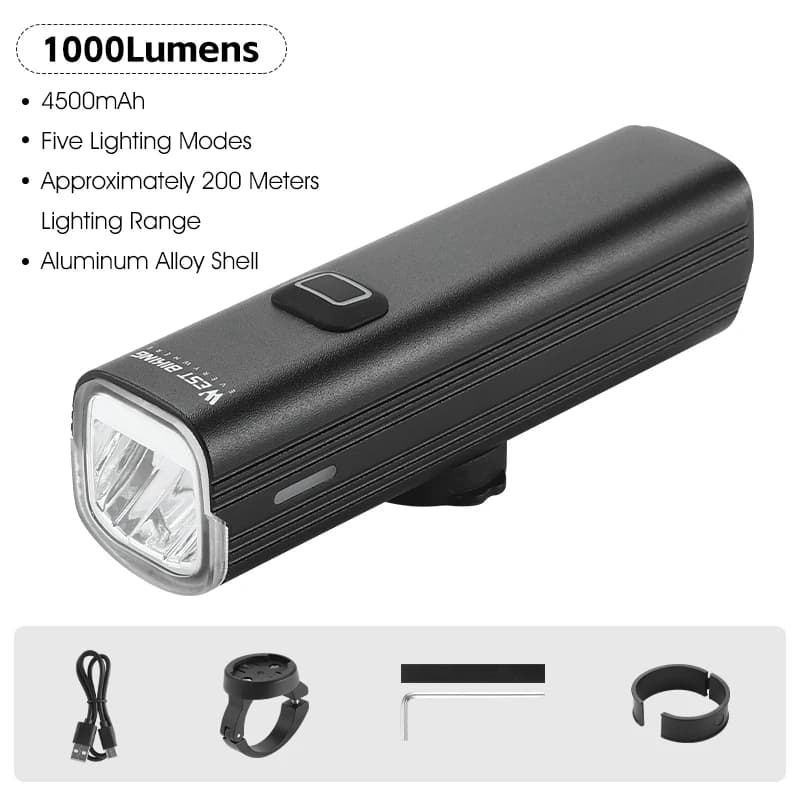 WEST BIKING Quick Release Hoisting Bicycle Light 1000LM High Bright Bike Headlight Type-C Charging Portable Cycling Flashlight