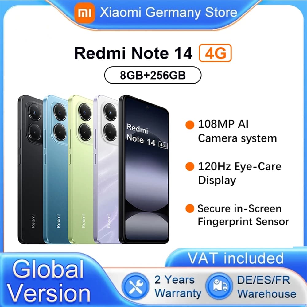 Global Version Xiaomi Redmi Note 14 4G NFC Smartphone MediaTek Helio G99-Ultra 108MP AI Camera 6.67" 120Hz Display 5500mAh