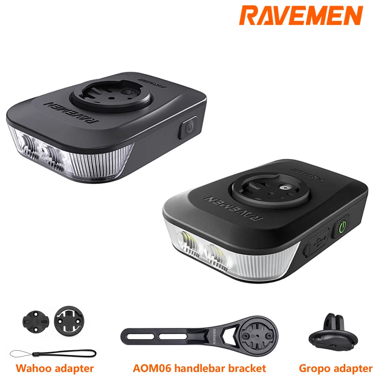 RAVEMEN FR1100 SE FR500 Bike Headlight For Garmin Wahoo Bicycle Front Lamp Rechargeable Side Visibility Day&Night AOM06 Mount