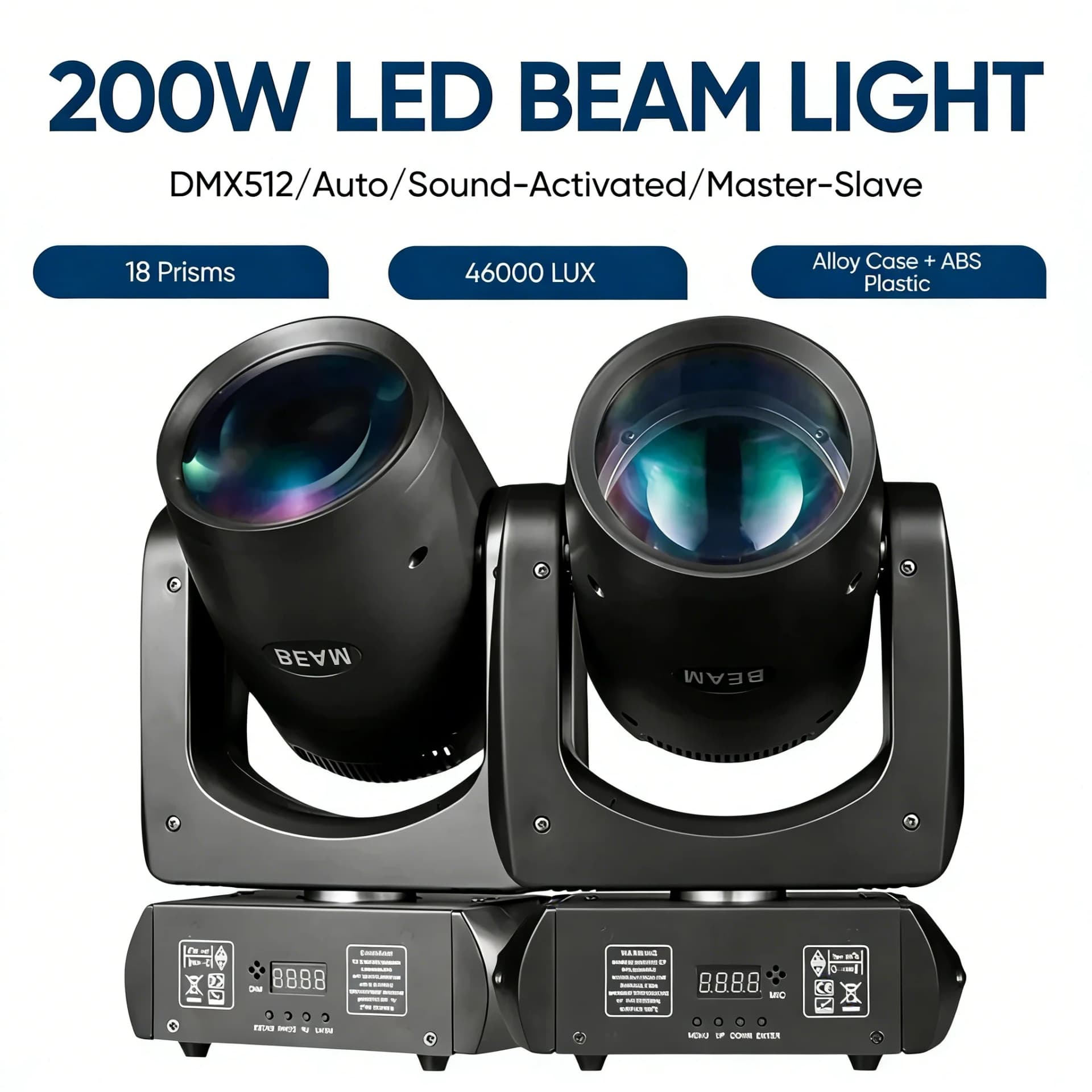 2PCS 200W LED Moving Head Beam Light 12Gobo/15Color/18Prism Stage Spot Lights DJ Disco Light Strobe Effect For Bar KTV Party