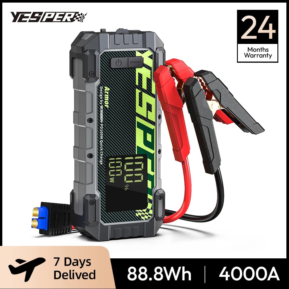 YESPER 4000A Heavy Duty Jump Starter for Diesel Truck SUV – 24000mAh PD 100W Power Bank, Starts 10L Gas Diesel, 3 Mode Light