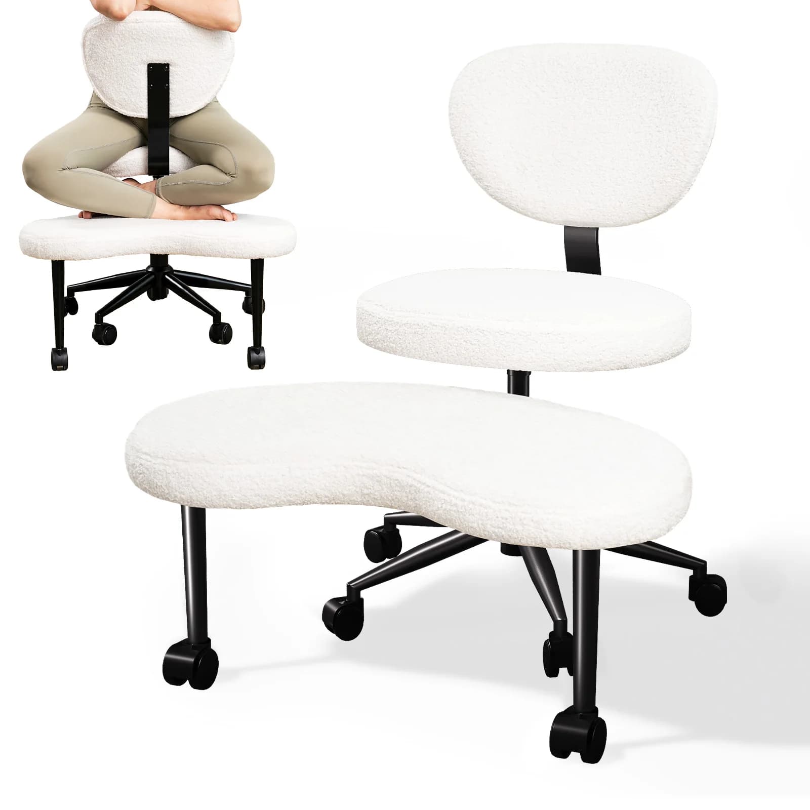Patbrela Ergonomic Office Chair with Cross Legs, Swivel Backrest, Adjustable Height with Casters, ADHD Meditation Chair Desk Chair