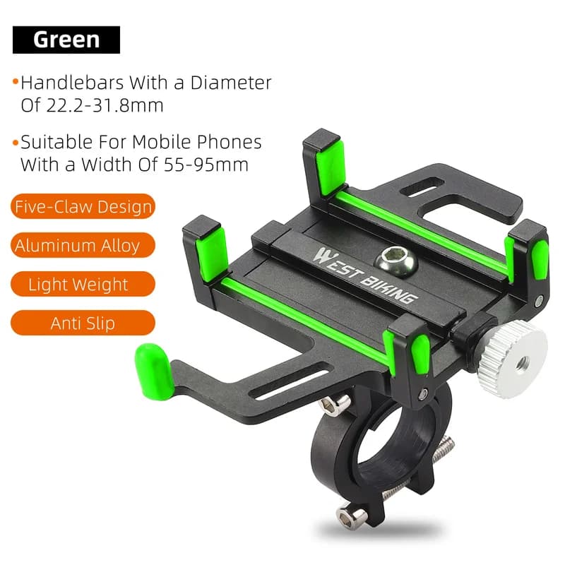 WEST BIKING Local Shipping Bicycle Mobile Phone Holder 360° Rotatable Aluminum Alloy Phone Holder Five Claws Adjustable MTB Road Bike Bracket