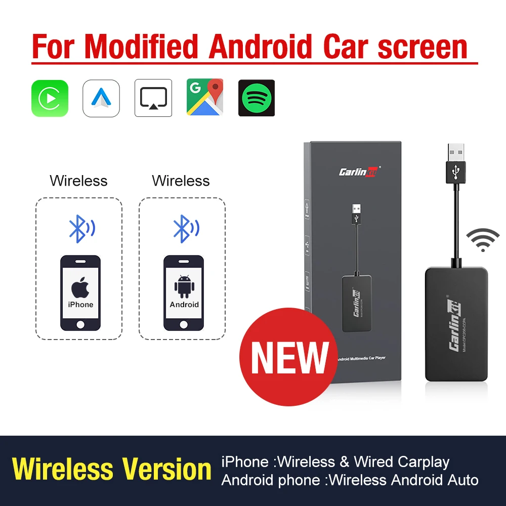 CarlinKit USB Wired/Wireless CarPlay Adapter Wireless Android Auto AI Box Mirrorlink Bluetooth Auto Connect For Android Car Radio For Youtube Netflix Google Map Android Aftermarket Car Screen