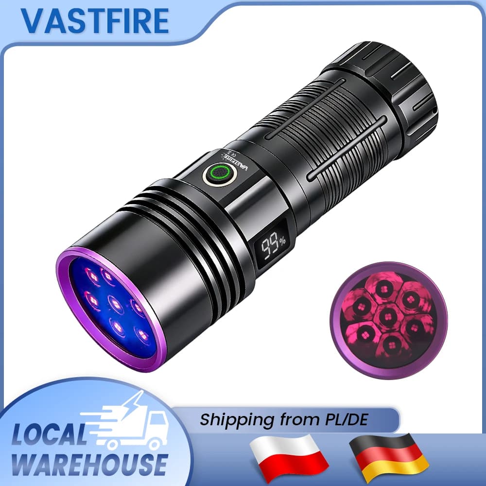 365Nm Uv Flashlight with 7 Leds, Rechargeable Blacklight Flashlight for Pet Urine Detector, Resin Curing & Counterfeit Money Check, Waterproof Usb-C, Eu Warehouse