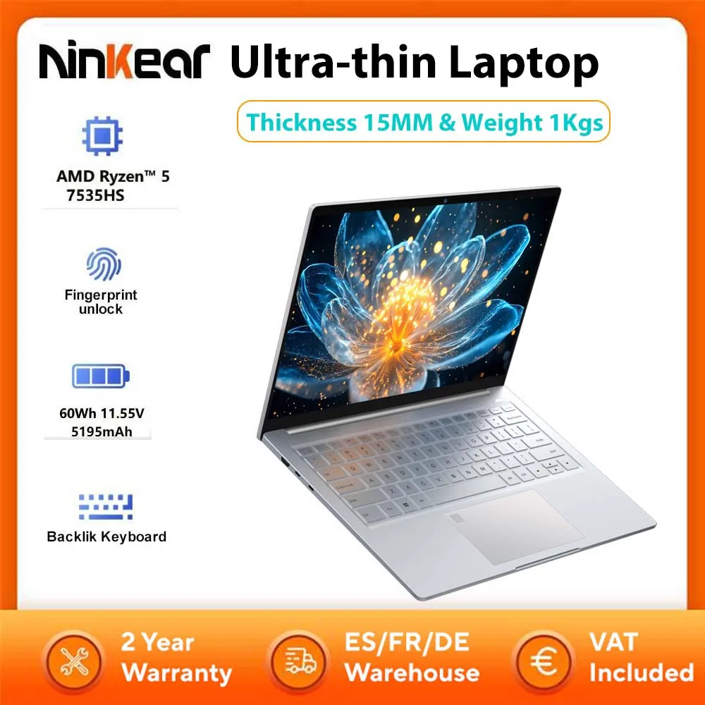 Ninkear S14 Ultra-thin Laptop Tablet AMD Ryzen™ 5 7535HS 14 Inch 16GB LPDDR5 1TB SSD Computer Notebook Supports Fingerprint Recognition