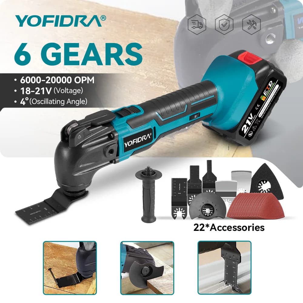 YOFIDRA 6 Gear Oscillating Multi Function Tool Electric Saw Trimmer Shovel Cutting woodworking Machine For Makita Battery Pin