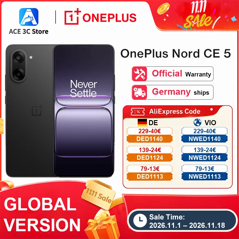Global version samrtphone OnePlus Nord CE 5 5G 8GB+256GB 7100mAh 80W 50MP EIS+OIS Camera Android 15 WiFi 6