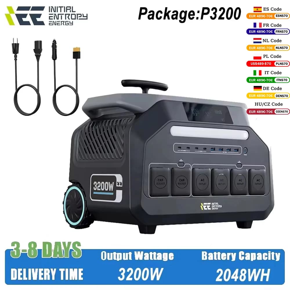 IEE P3200 portable power Station 3200W (maximum exit 6400W) with battery lift 4 2048Wh, exit AC V, motor car truck