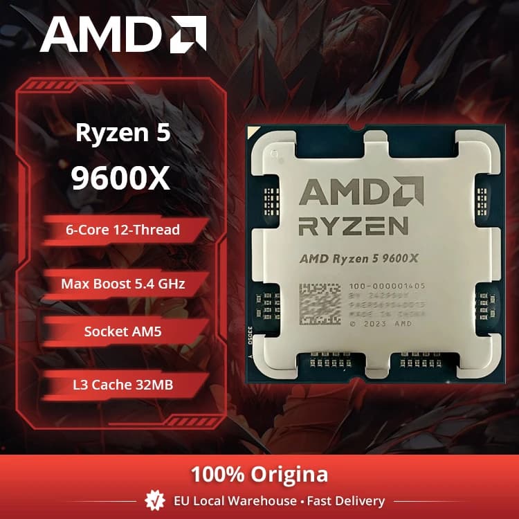 AMD Ryzen 5 9600X Desktop Processor 6-Core 5.4GHz 4nm 38MB Cache AM5 Socket (Fan Not Included)