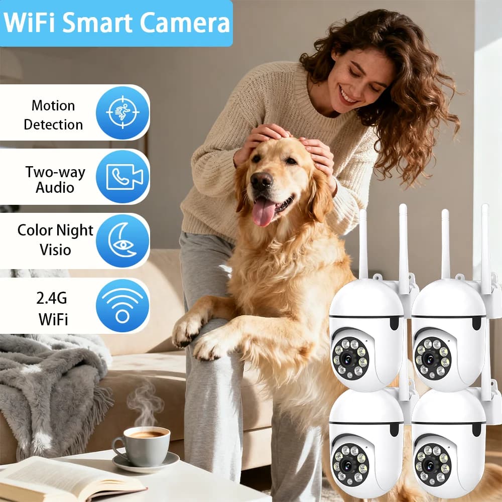 1-4PCS Ease Life Smart WiFi Pet Camera 1080P HD 360° Pan Tilt Zoom Home Pet Surveillance Camera Color Night Vision 2-Way Talk