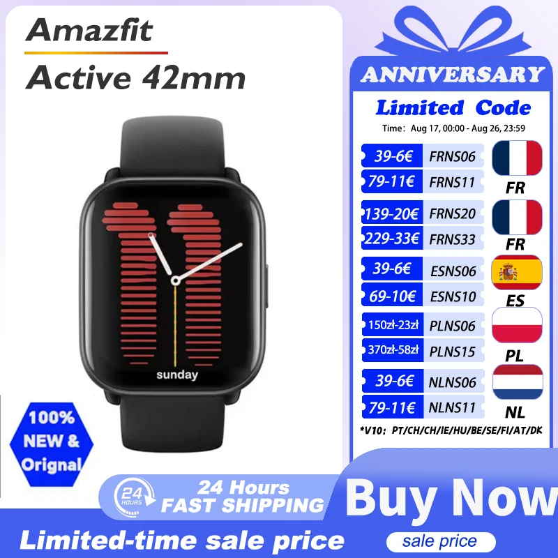 Amazfit Active Smartwatch with GPS Trainer, Zepp Coach, Readiness, AI Fitness, Bluetooth Calls, 14-Day Battery, 1.75" AMOLED Display and Alexa-Enabled  Smart Watch 5 Satellite Positioning Systems 14 D