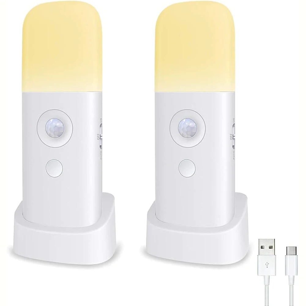 2PCS Rechargeable Motion Sensor Night Light Wireless Dimmable Wall Lamp LED Magnetic Ambiant Light for Bedroom Living Room Stair