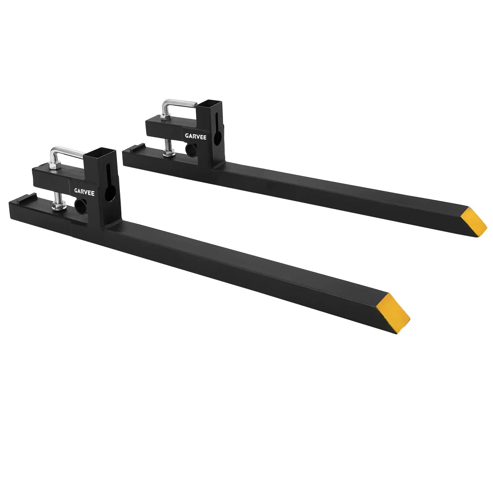 Heavy Duty Clamp-On Pallet Forks for Tractor Loader, Skid Steer – 2000lbs Capacity, Adjustable Stabilizer Bar or Not, Quick Attach, Ideal for Agricultural and Farm Machinery
