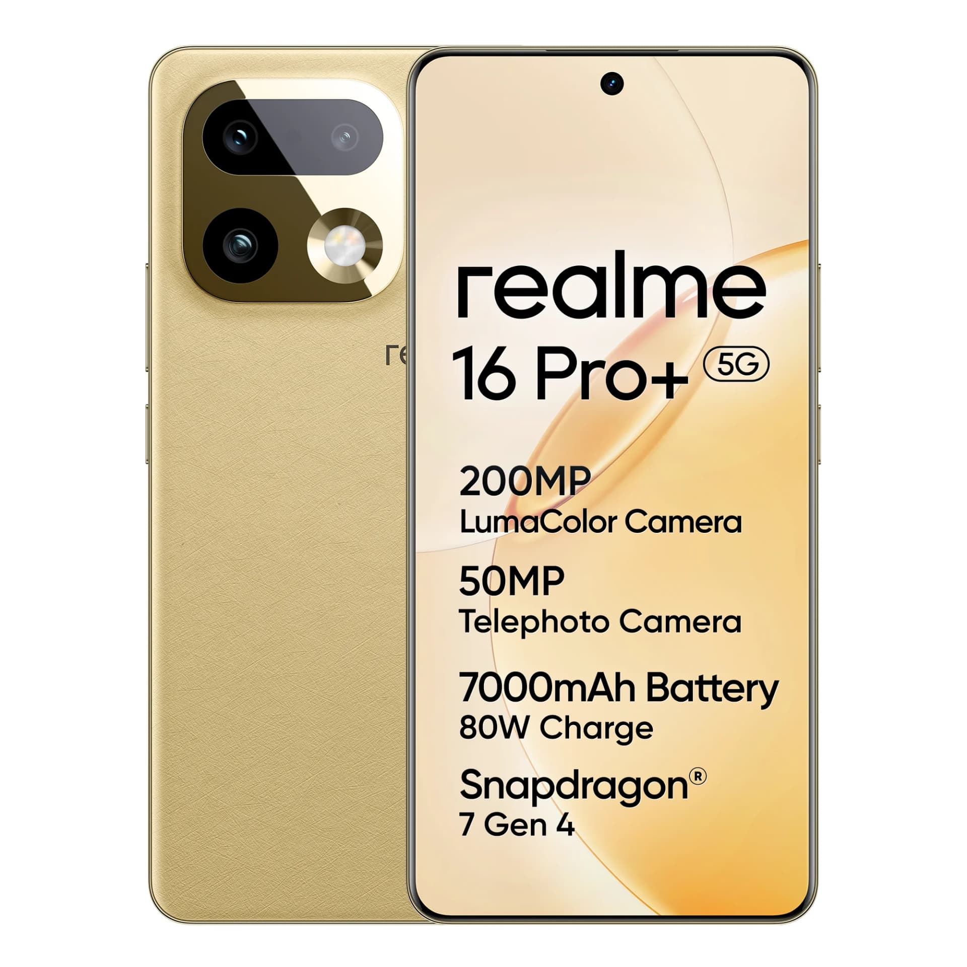realme Smartphone 16 Pro Plus 5G 200MP Luma Color Camera 50MP Telephoto Camera 700omAh Battery 80w Charge Snapdragon 7 Gen 4