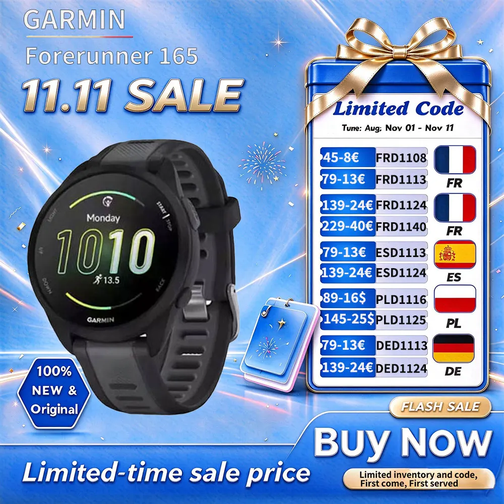 GARMIN Forerunner 165 Garmin watch pulse ox sensor stress tracking wrist-based running dynamics wrist-based heart rate cross training