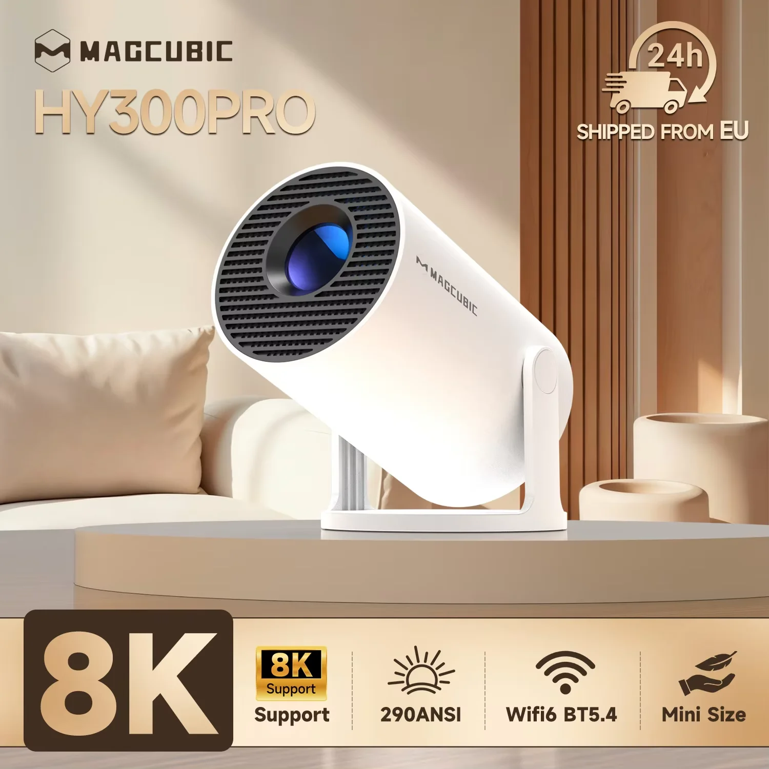 Magcubic HY300 Pro+ 8K Outdoor Projector 8000 Lumens Android 14 WiFi 6 BT5.4 Portable 5W HiFi Speaker 720P HD