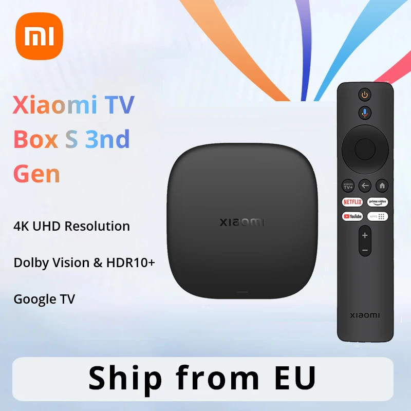 EU Version Xiaomi TV Box S 3rd Gen 4K Ultra HD Bluetooth 5.2 Wifi 6 32GB ROM Google TV Google Assistant Smart Media Player