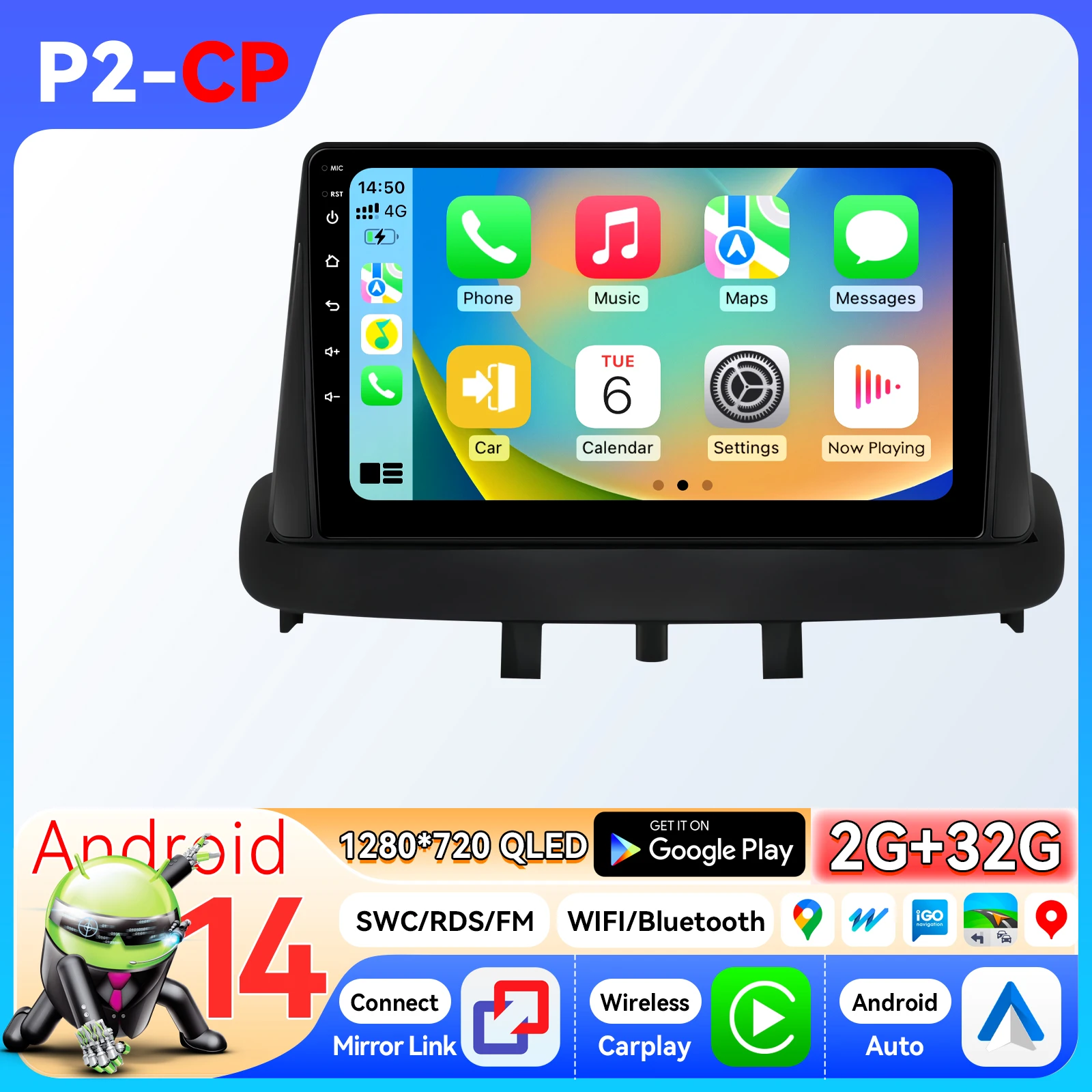 Hizpo 9 inch Car Radio for Renault Magane 3 2008 - 2014 Wireless Carplay Android Car Multimedia Video Player 2 DIN Radio Autoradio GPS Stereo Smart Intelligent Systems IPS Touch Screen Head Unit Navigation BT GPS 4G WIFI FM AM DSP RDS SWC Mirror Link DAB+