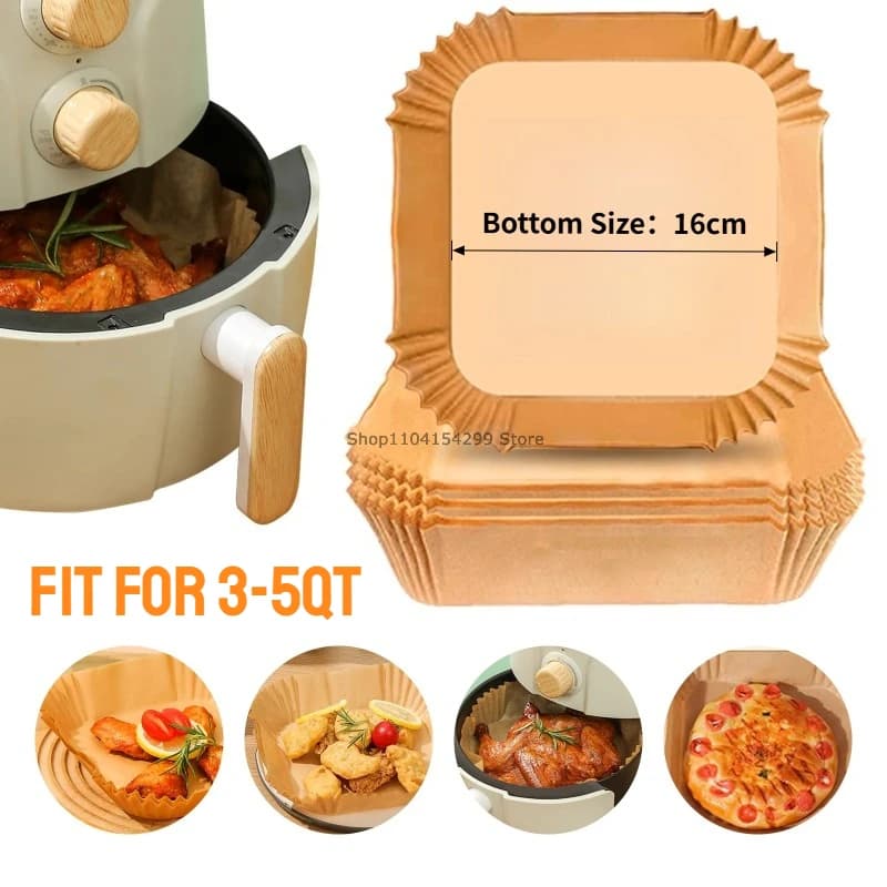 Non Stick Lined with Air Fryer Baking Paper Non-Stick Airfryer Baking Papers Air-Fryer Liners Paper Kitchen Accessories Parchment Paper Liners for Healthy Cooking Roasting Air Fryer Accessories for Baking and Microwave Ovens Easy To Clean and Separate