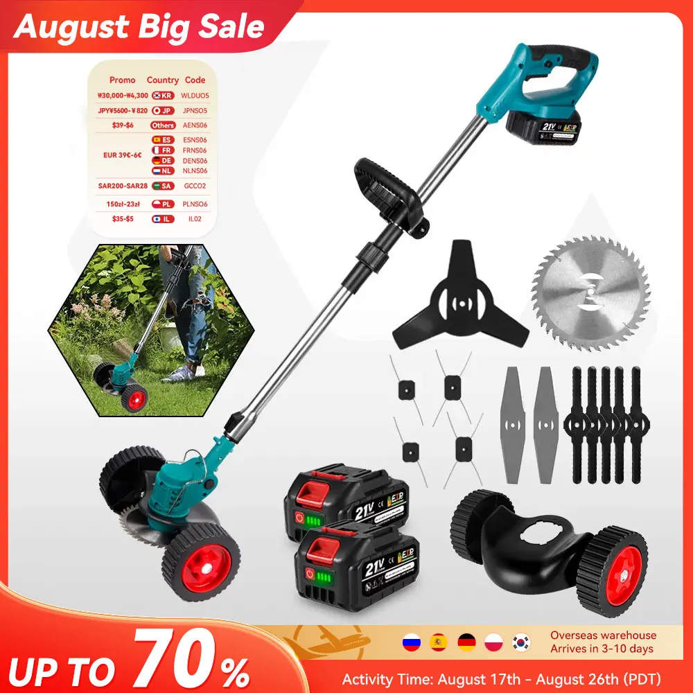 YOFIDRA Electric Lawn Mower Cordless Garden Grass Cutting Trimmer 100-135cm Length Cutter Power Tool For Makita 21V Battery Pin