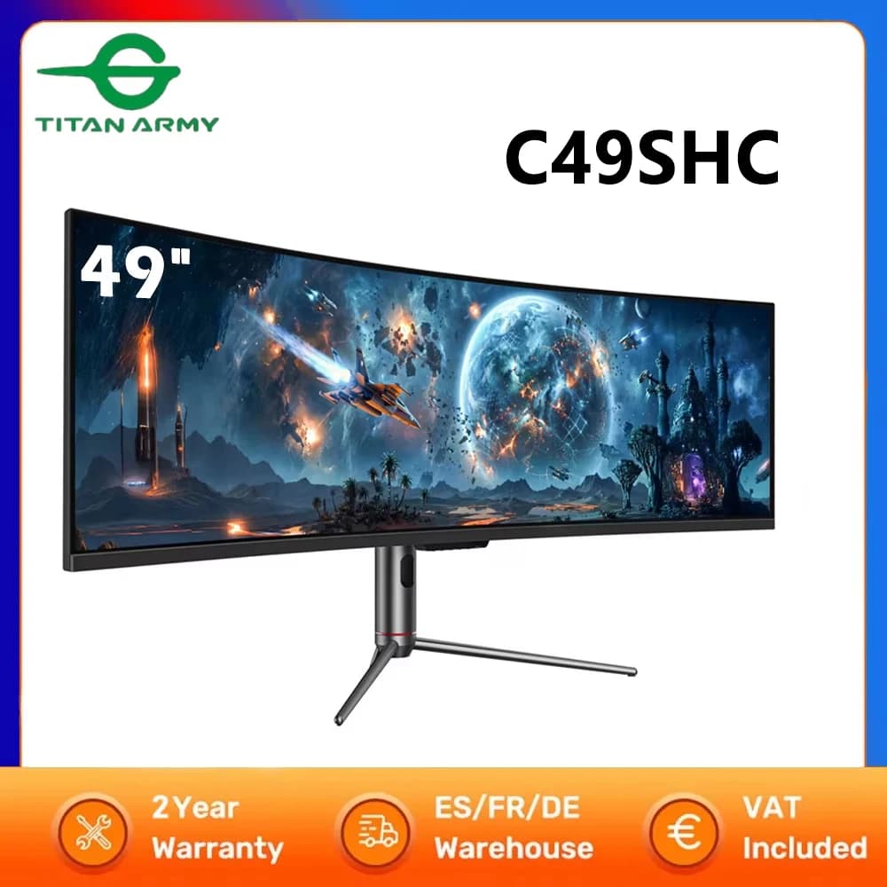 Titan Army C49SHC 49" 32:9 Curved Gaming Monitor, DFHD 3840x1080, 144Hz, 1ms, HVA, HDR400, 127% sRGB, 94% DCI-P3, Adaptive-Sync, RJ45, USB-C 65W, PIP/PBP, VESA