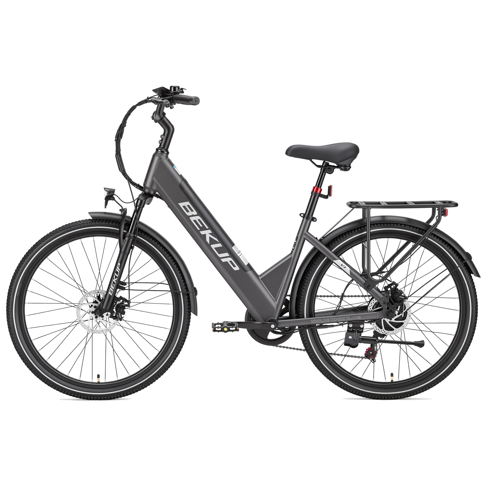 BEKUP V1 26" City Electric Bike, 36V 14.5Ah 522Wh Detachable Lithium Battery, 250W 45Nm Motor, 75KM Long Range, 7-Speed Gear, Front Suspension, Dual Disc Brake, Adult Urban Riding E-Bike