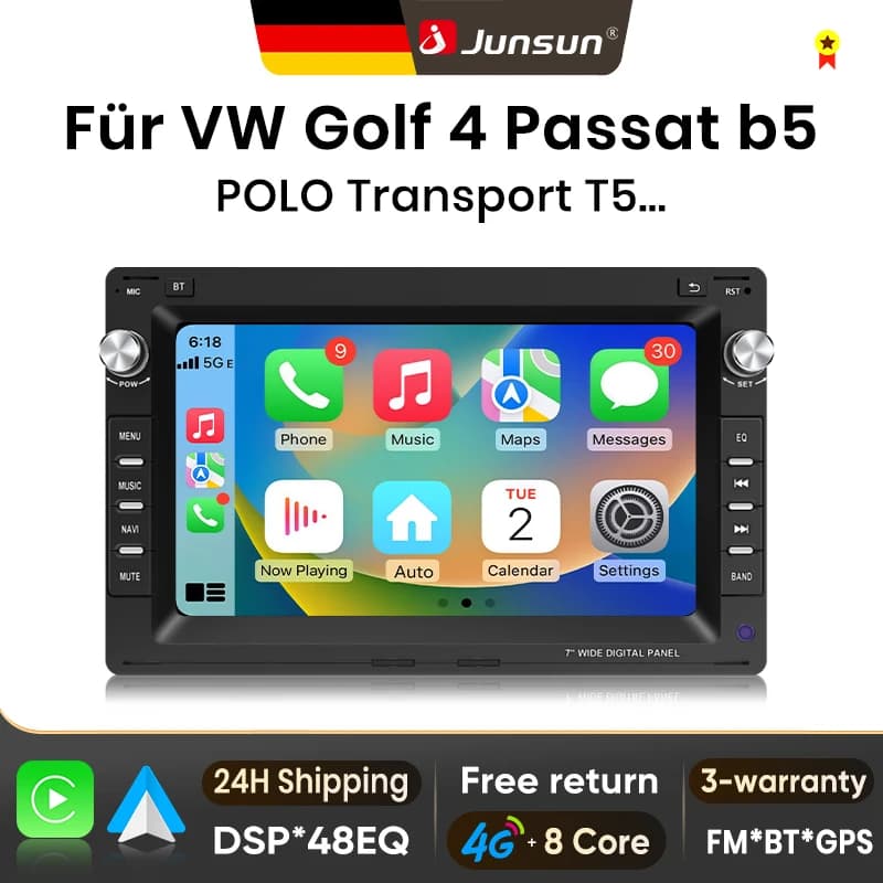 Junsun Car Radio for VW Volkswagen Polo Mk4 2001 2002 2003 2004 2005 2006 2007 2008-2011 CarPlay Android Auto FM RDS DSP BT GPS Navi SWC HD IPS Touch Screen Plug & Play Multimedia Player Handsfree Cal