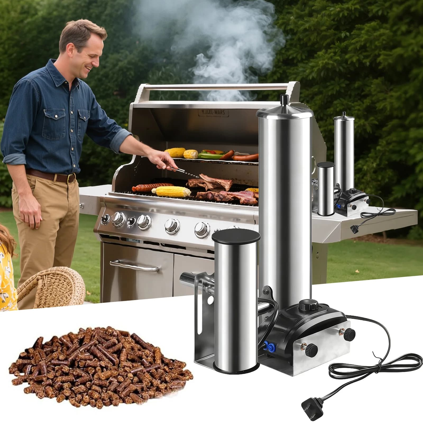 Upgraded Cold Smoke Generator Double Tube Stainless Steel Smoker BBQ For Smoking Food Meat Smokehouse Grill Smoke Machine