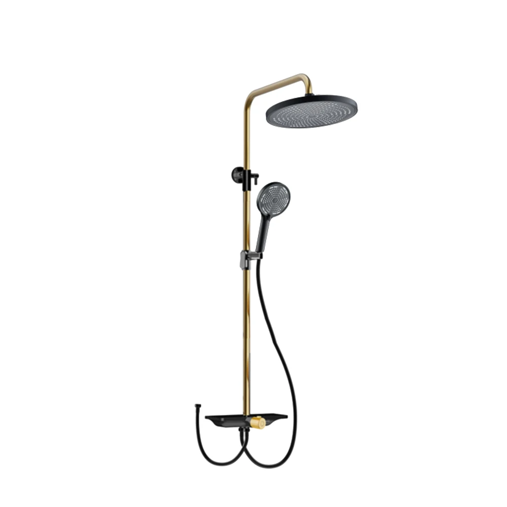 Rain shower without fittings with shelf, shower system with shower head, stainless steel, adjustable shower column For home