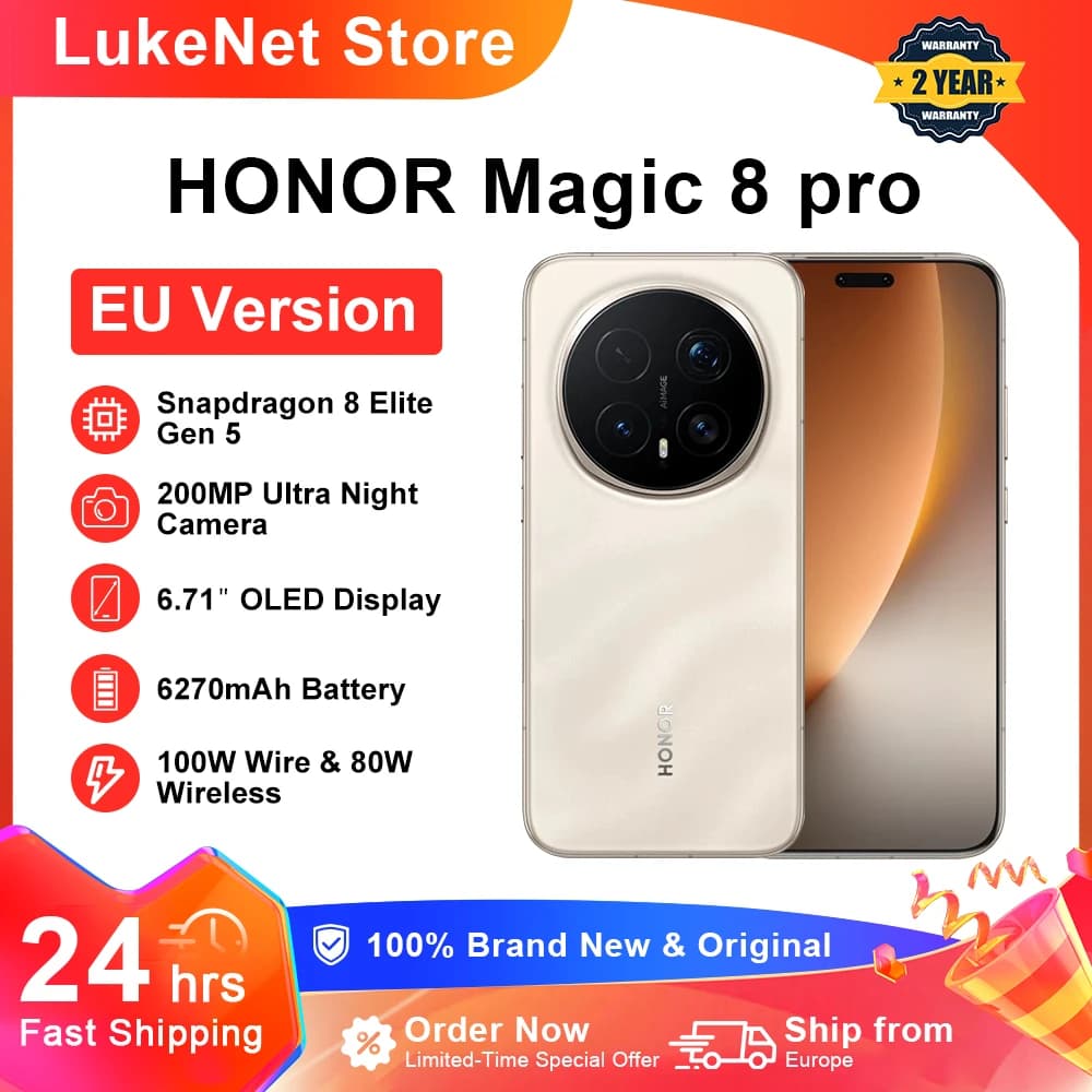 HONOR Magic 8 Pro 5G EU Version Smartphone Snapdragon 8 Elite Gen 5 200MP AIMAGE 6270mAh 100W 6.71''OLED NFC ESIM Honor