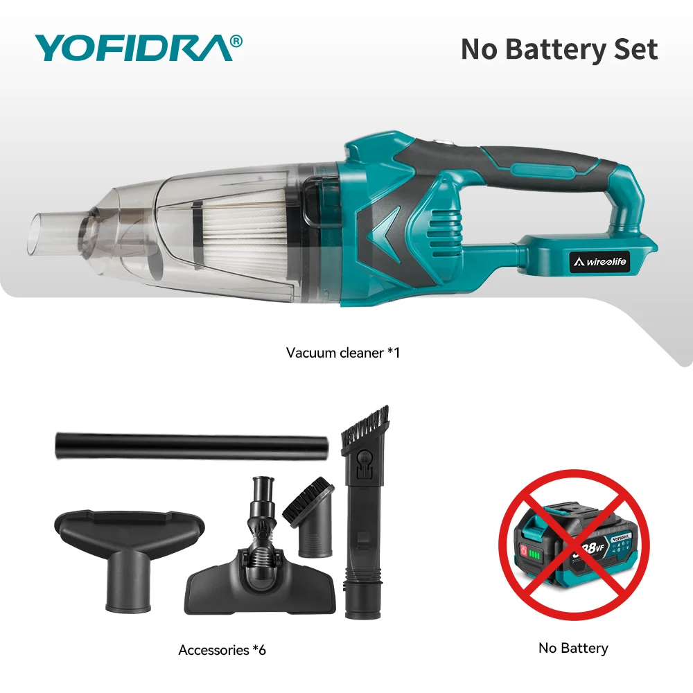 YOFIDRA 1500W Electric Vacuum Cleaner Cordless Multi-function Cleaner Handheld Cleaning Snow Dust Tool For Makita Battery Pin