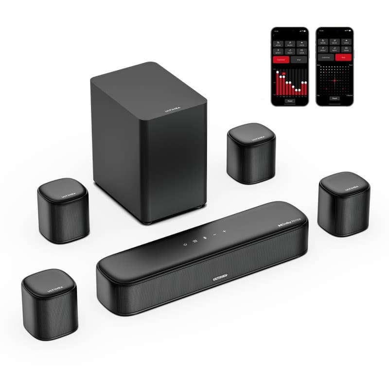 Ultimea Aura A60 7.1 Soundbar, Smart APP & Voice Control, BassMX Technology, 350W Peak Power, HDMI eARC, 4 Surround Speakers, for Smart TV