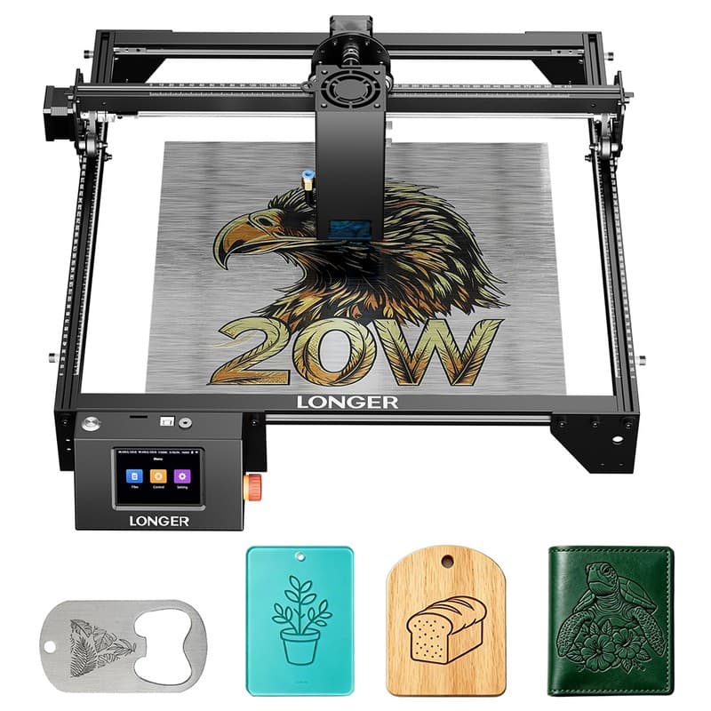 LONGER RAY5 20W Laser Engraver Cutter, Fixed Focus, 0.08*0.1mm Laser Spot, Color Touchscreen, 32-Bit Chipset, Support APP Connection, Working Area 400*365mm