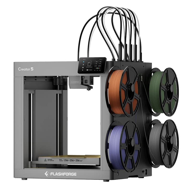 Flashforge Creator 5 3D Printer, 4 Independent Toolheads, 300mm/s High-Speed, Zero Purge Waste, Multi-Color & Multi-Material, 256×256×256mm
