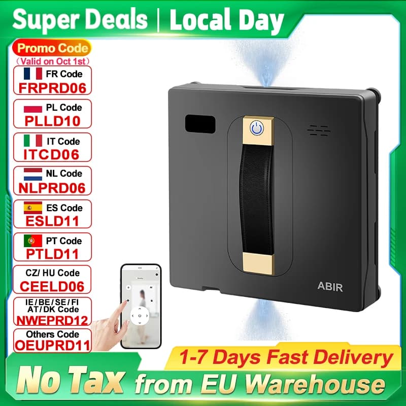 Robot Window Vacuum Cleaner ABIR WD8, Dual Water Spray, AI Intelligent Wipping, Updated Laser, Smart Home Glass Wall Washing